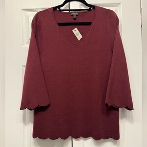 Talbots Woman Maroon V-Neck Knit Top Size 0X NWT